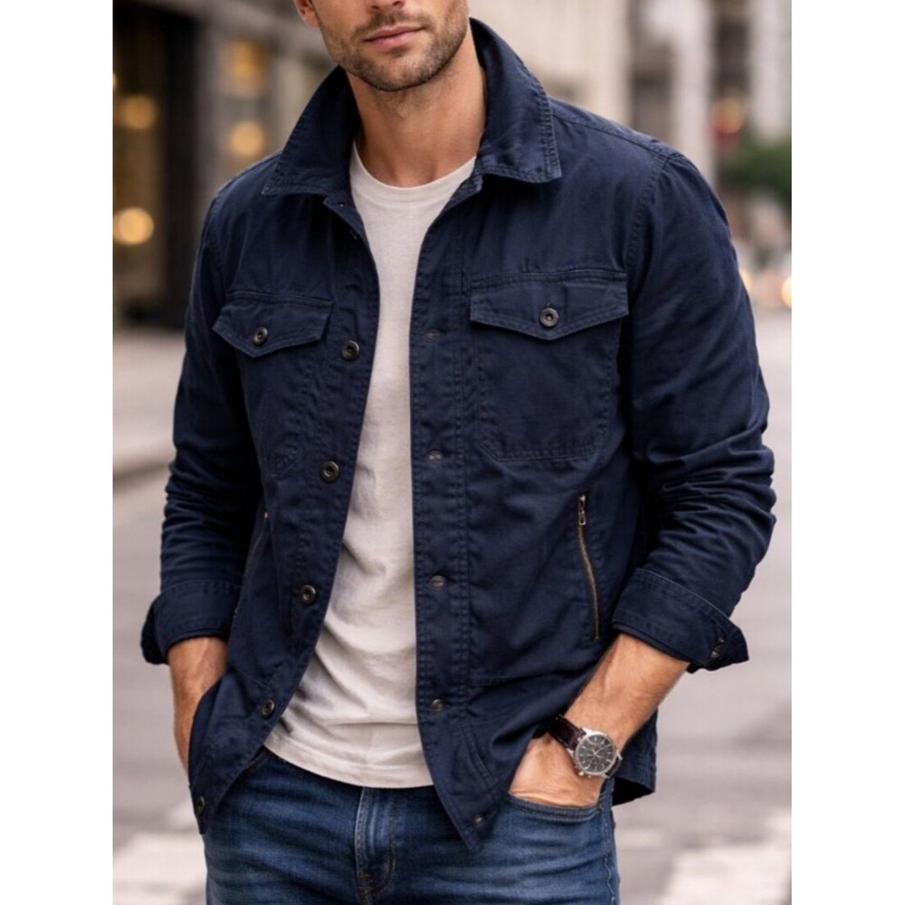 Michael Kors Men's Button Front Utility Shirt Jacket Size M Navy Casual Urban